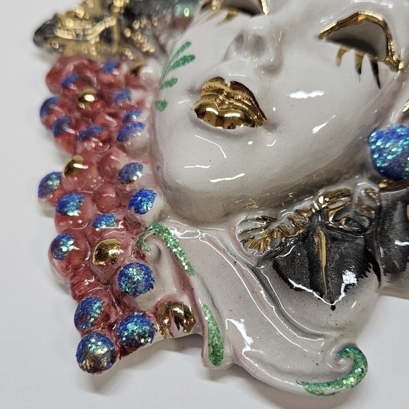 Venetian Carnival Mask Hand Painted Ceramic Wall Hanging Decor Made in Italy - Picture 7 of 7